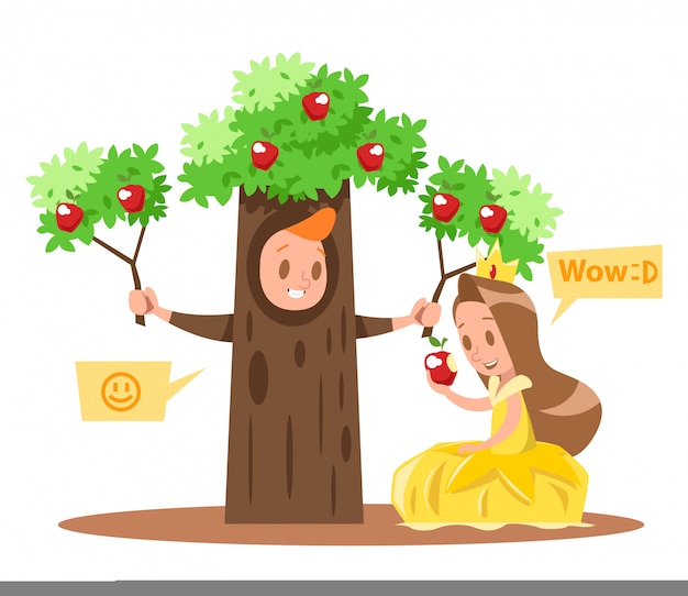 Little princesses and apple tree characters design no2