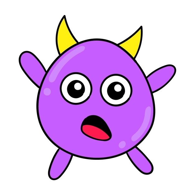 Little purple horned monster with a surprised face doodle icon image kawaii