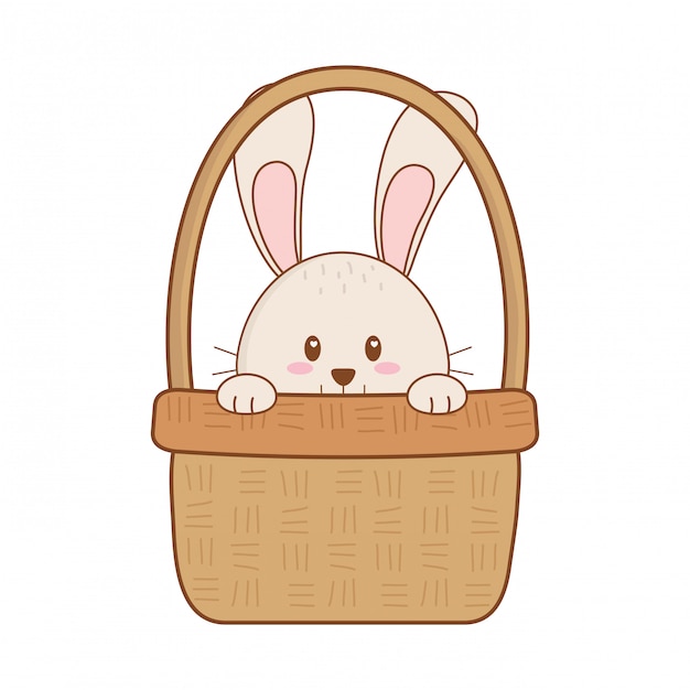 Little rabbit in basket easter character