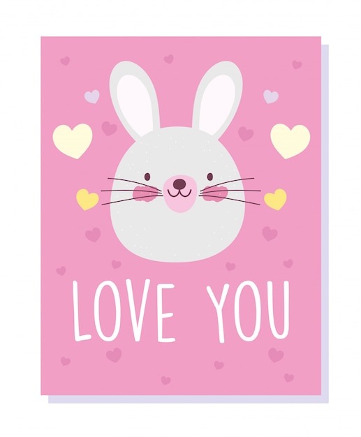 Little rabbit face love hearts cartoon cute animals characters