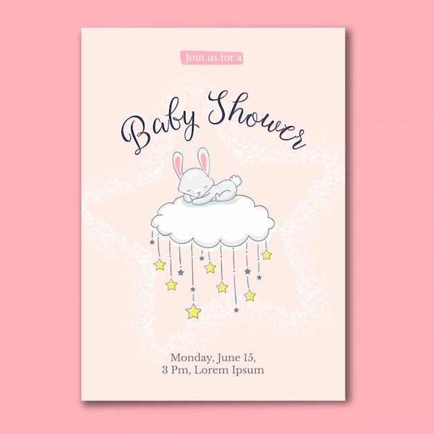 Piccolo coniglio che dorme sulla nuvola baby shower card