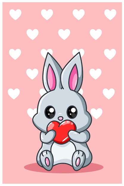 Piccolo coniglio con cuore kawaii cartoon illustrazione