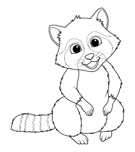 Little Raccoon Cartoon Animal Illustration BW