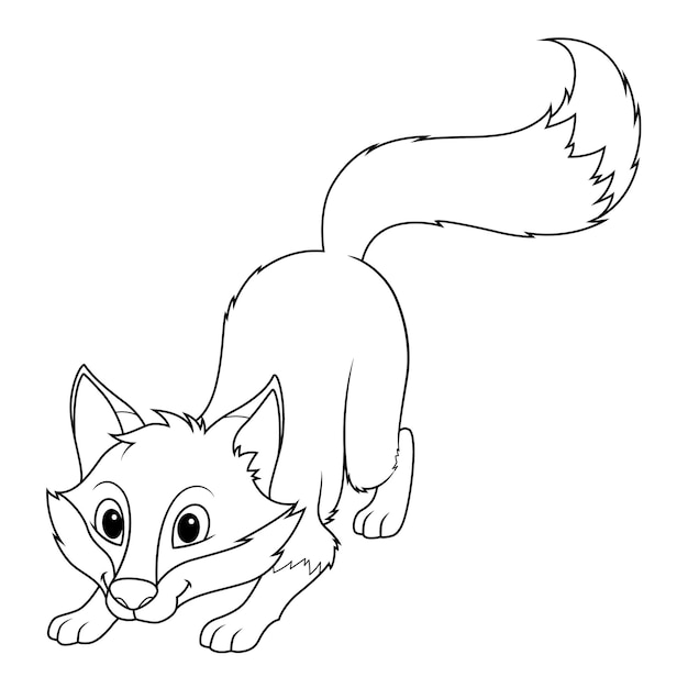 Little Red Fox Cartoon Animal Illustration BW