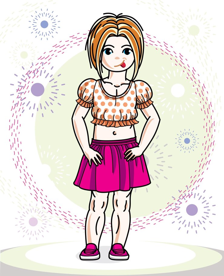 वेक्टर little redhead girl toddler standing in fashionable casual clothes. vector kid illustration.