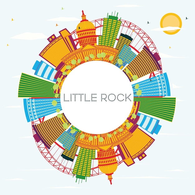 Little Rock Skyline with Color Buildings, Blue Sky and Copy Space. Vector Illustration. Business Travel and Tourism Concept. Image for Presentation Banner Placard and Web Site.