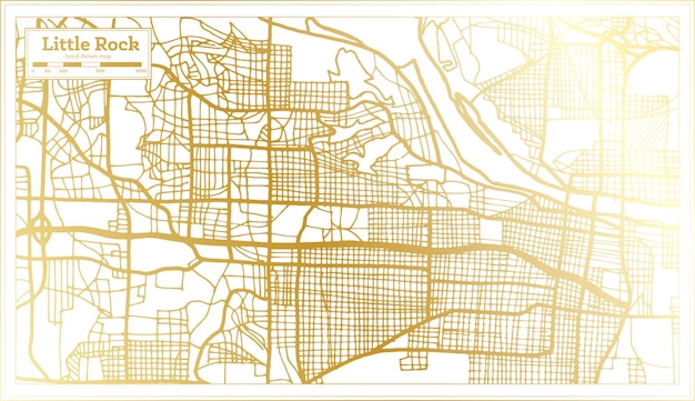 Vector little rock usa stadsplattegrond in retrostijl in gouden kleur overzichtskaart