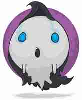 Vector little sad ghost missing with blue willowisp in its eyes wearing a dark ragged robe