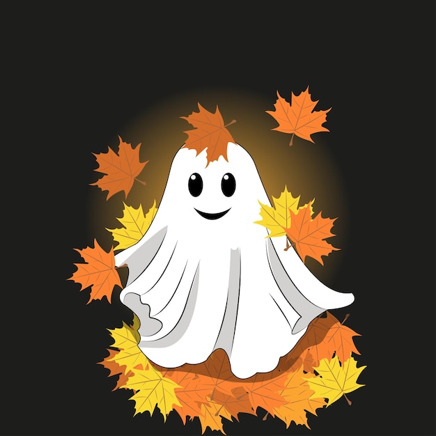 Vector little scary ghost halloween card