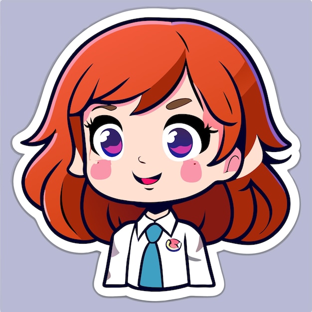 Little school girl hand drawn cartoon sticker icon concept isolated illustration