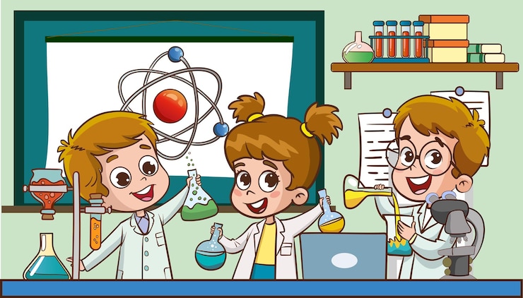 Vector little scientist wearing with coat and do research cartoon vector