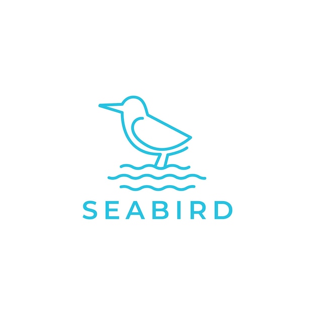 Disegno del logo minimale della linea del piccolo gabbiano dell'uccello di mare