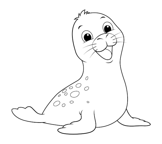 Little Seal Cartoon Animal Illustration BW