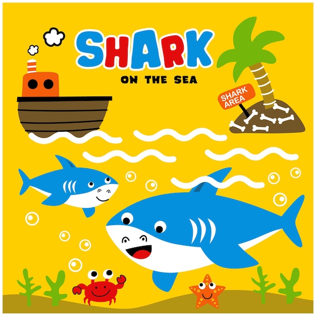 Vector little shark in the sea funny animal cartoon