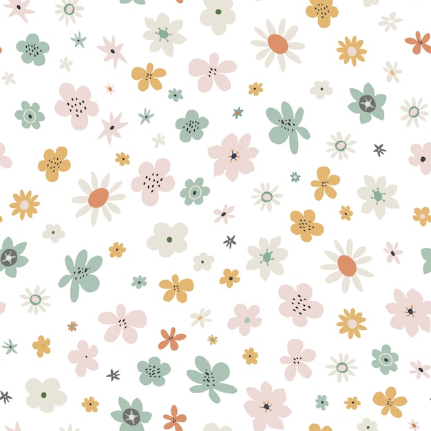 Little simple flowers vector seamless pattern