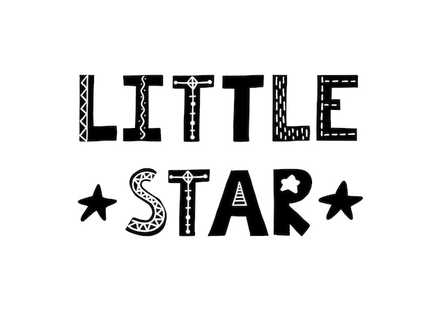 Маленькая звезда Симпатичный рисованный плакат с буквами в скандинавском стиле