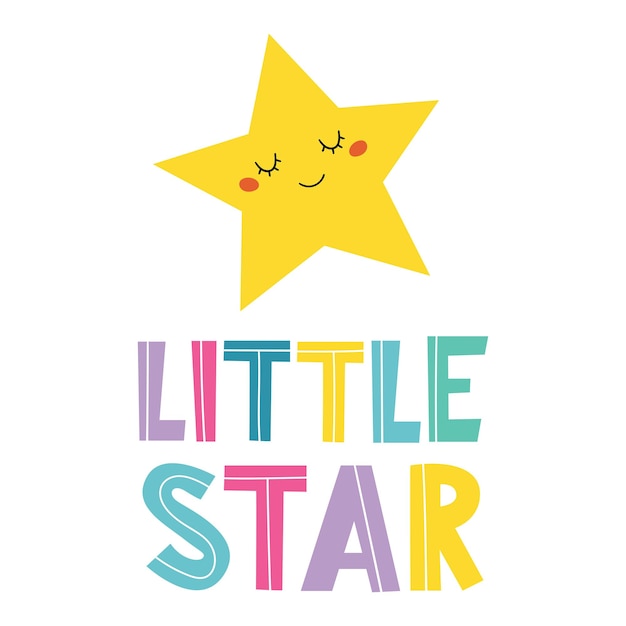 Vector little star  hand drawn lettering banner for kids birthday design baby print