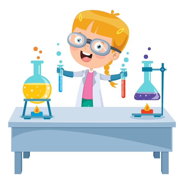 Vector little student doing chemical experiment