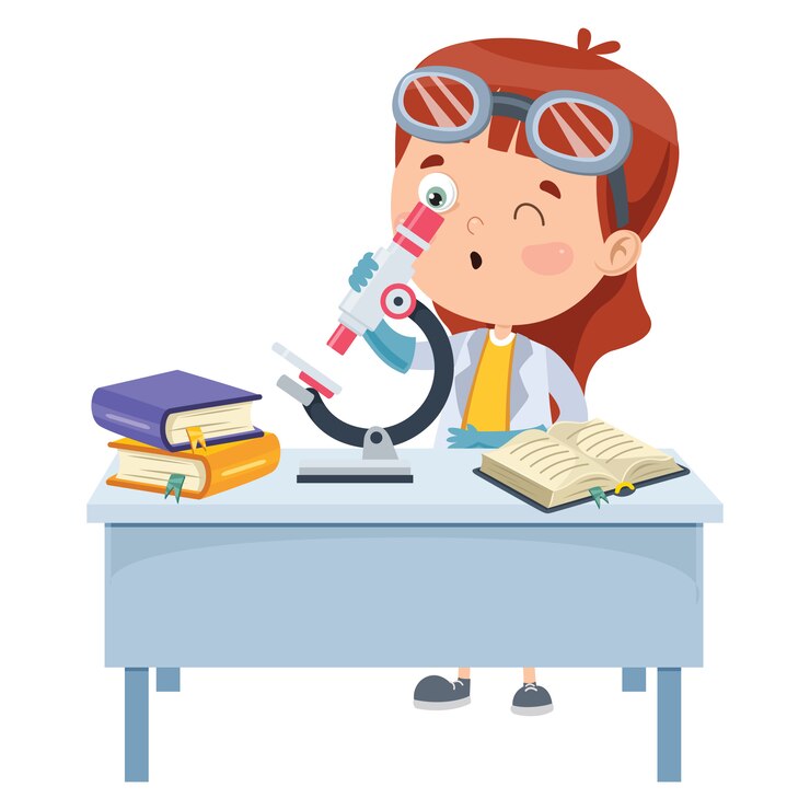 Vector little student doing chemical experiment