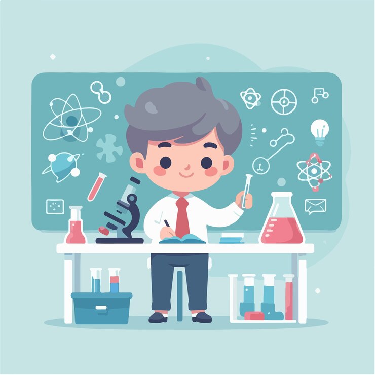 Vector 小学生 が 化学 の 実験 を 行なっ て いる