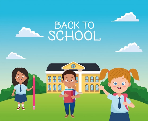 学校のキャラクターに制服を着た小さな学生