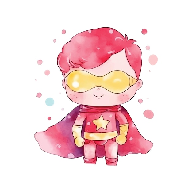 Little Superhero watercolor paint ilustration