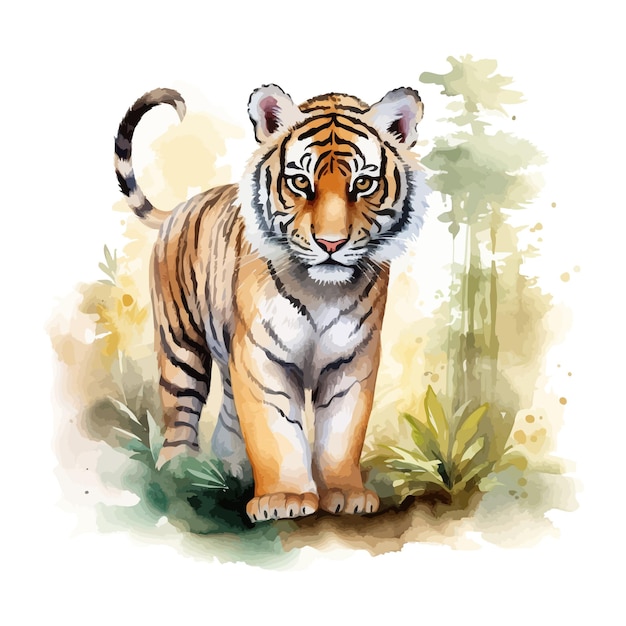 Little tiger watercolor Vector illustration design