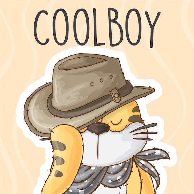 Little tiger with cowboy hat -vector