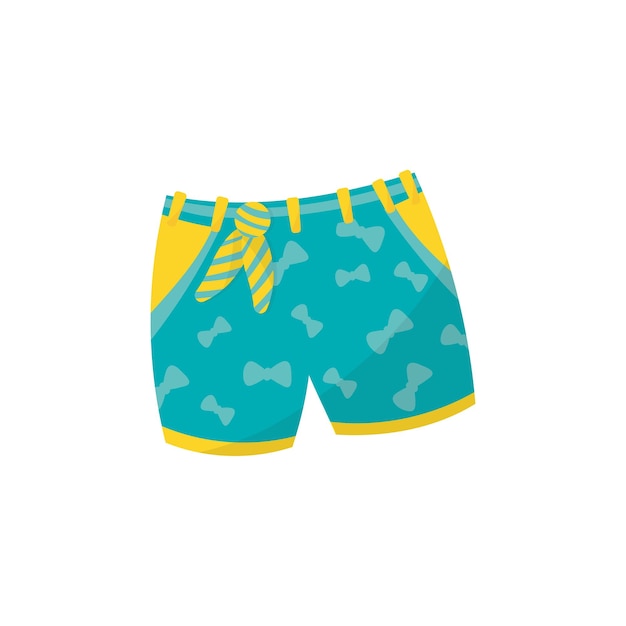 Little turquoise shorts with yellow pockets for toddler Stylish children apparel Newborn boy clothes Kids fashion Colorful flat vector icon