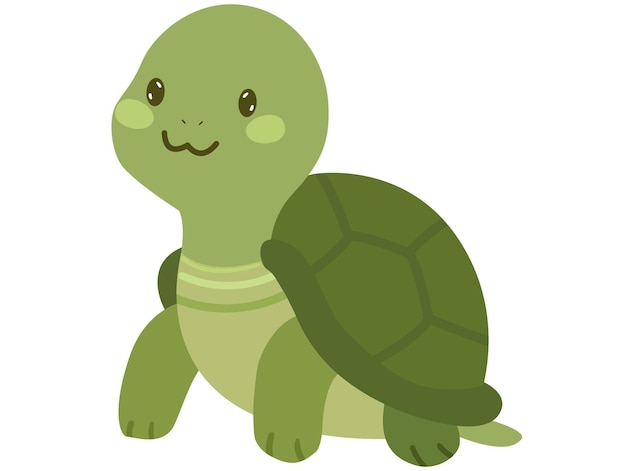 小さなカメのステッカーアイコン 可愛い海のベクトルイラスト 緑の赤ちゃんのカメが白で隔離されています