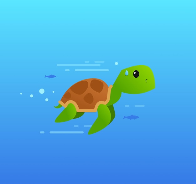 Little turtle swims in the sea