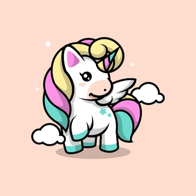 Little unicorn cartoon illustration free vector