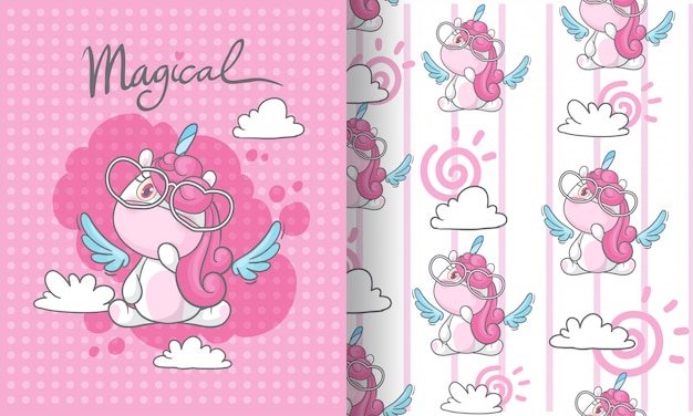 Little unicorn on the sky seamless pattern illustration for kids