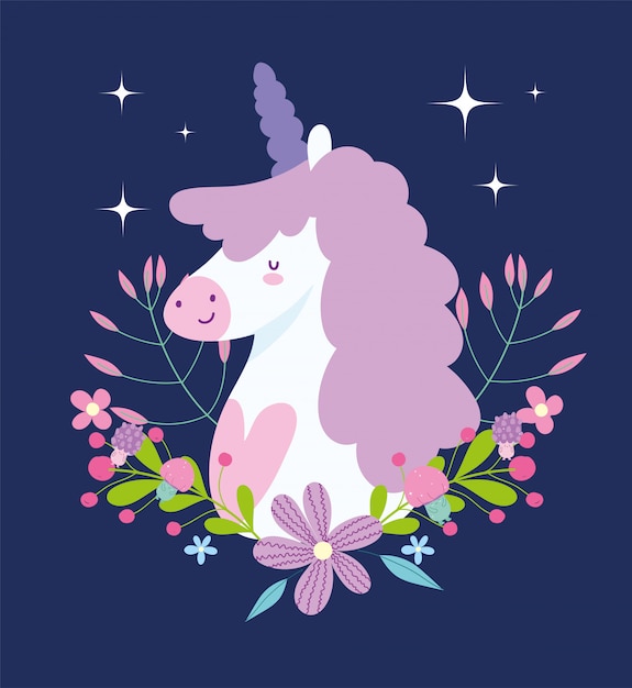 Little unicorn with flowers