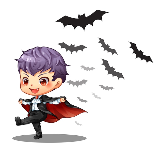 A little vampires boy and bat on halloween