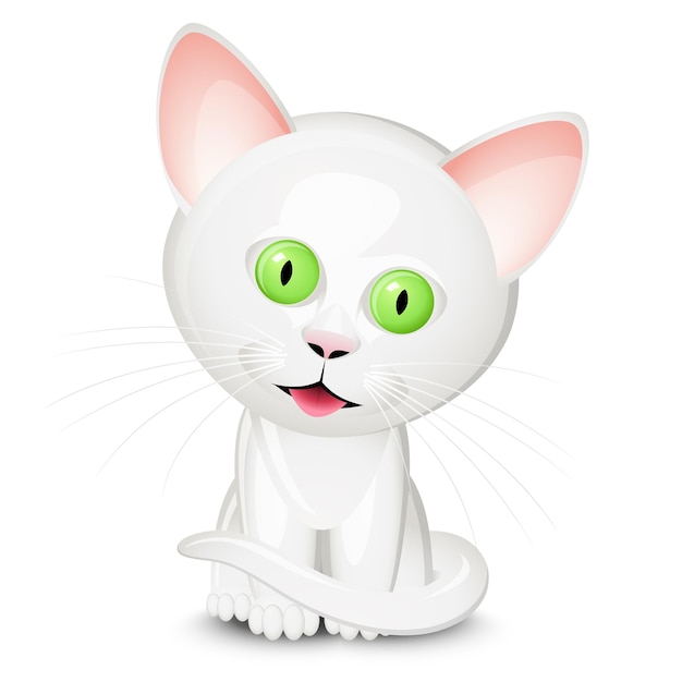 Vector little white cat isolated on white background