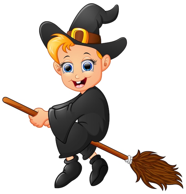 Vector little witch cartoon flying