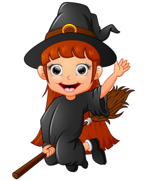 Little witch cartoon flying