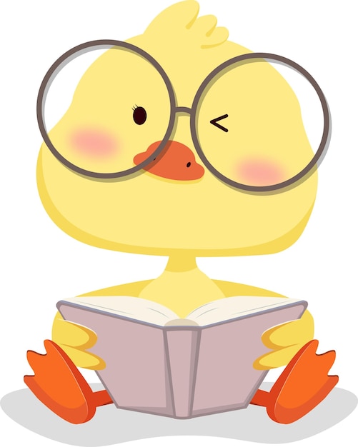 Little yellow Duck in glasses Reading