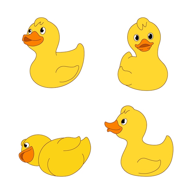 Vector little yellow duck set illustration