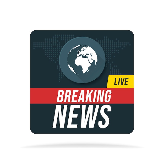 Live Breaking News headline in blue dotted world map background. Vector illustration.