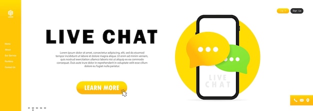 Banner di chat dal vivo e icona del messaggio nello smartphone