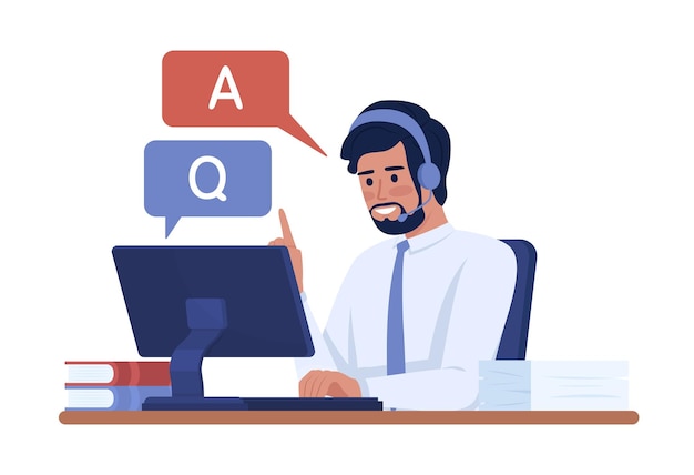 Vector live chat operator semi flat color vector character