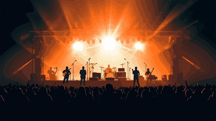 Vector live concert performance by band on stage