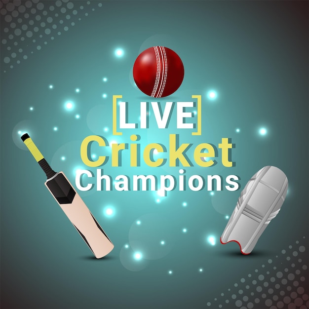 Live cricket championship match with cricket equipment