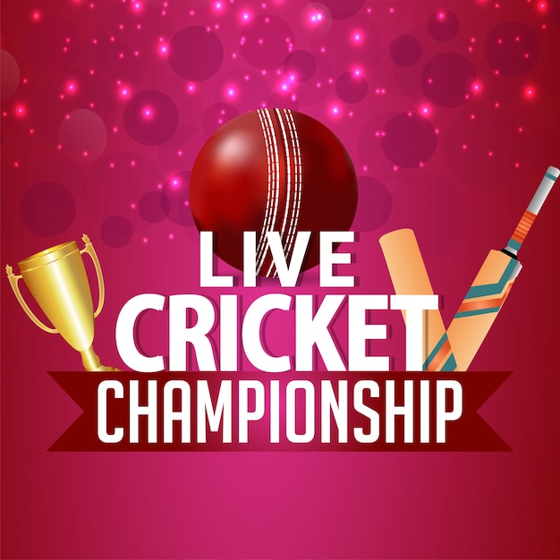 Live cricket championship tournament match with cricket\
equipment