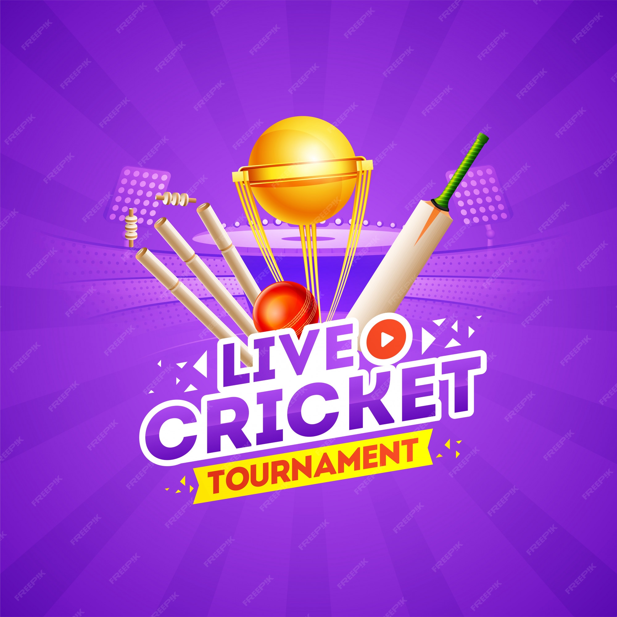 Premium Vector Live cricket tournament concept with cricket elements