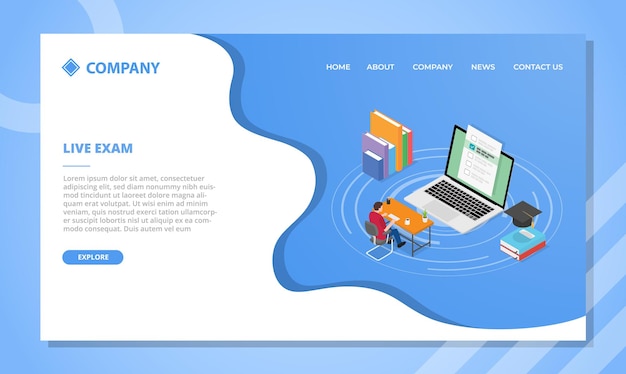 Live exam concept for website template or landing homepage design with isometric style