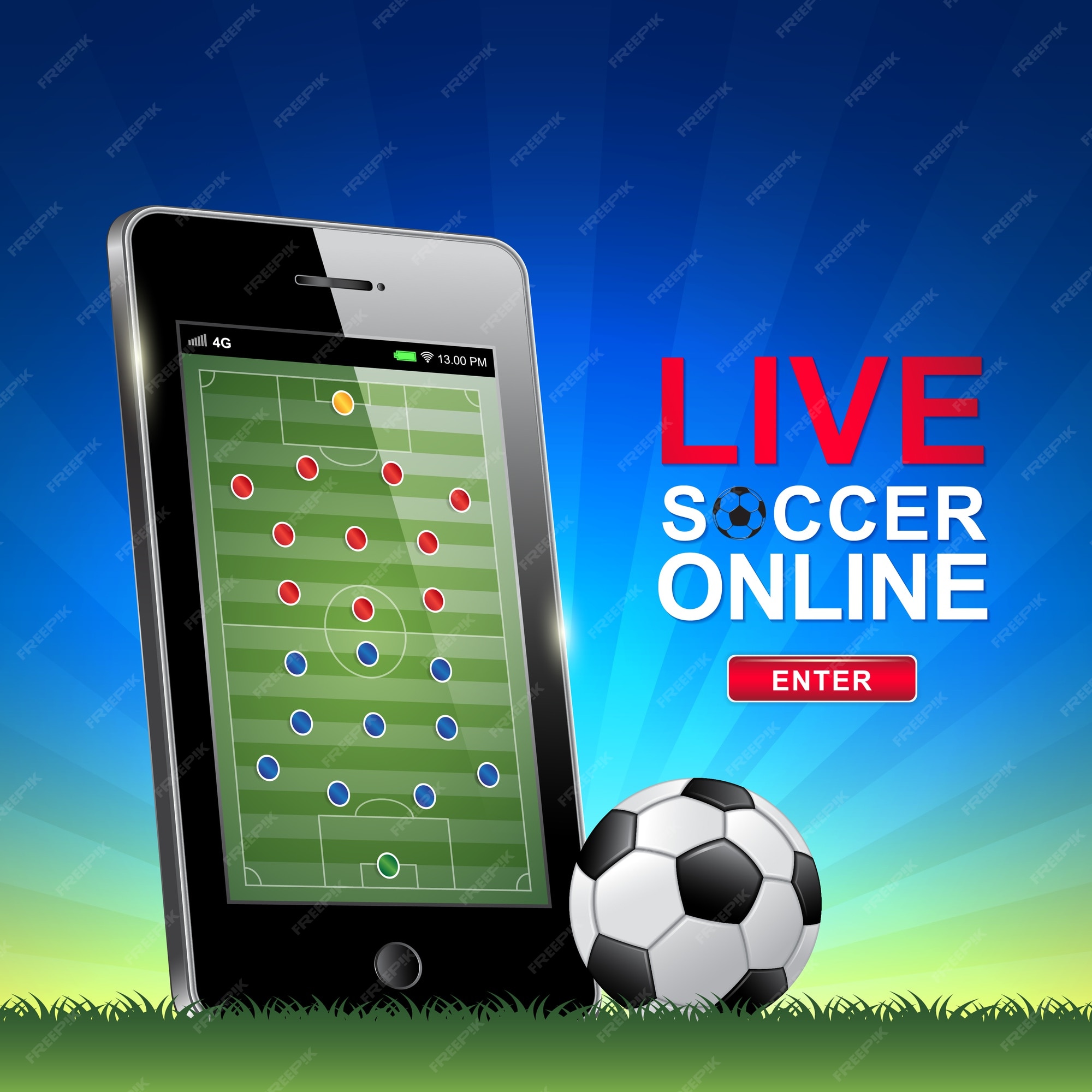 Vetor do Stock: Mobile football soccer. Mobile sport play match