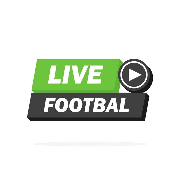 Vector live football streaming icon, badge, button for broadcasting or online football stream. vector in material, flat, design style.